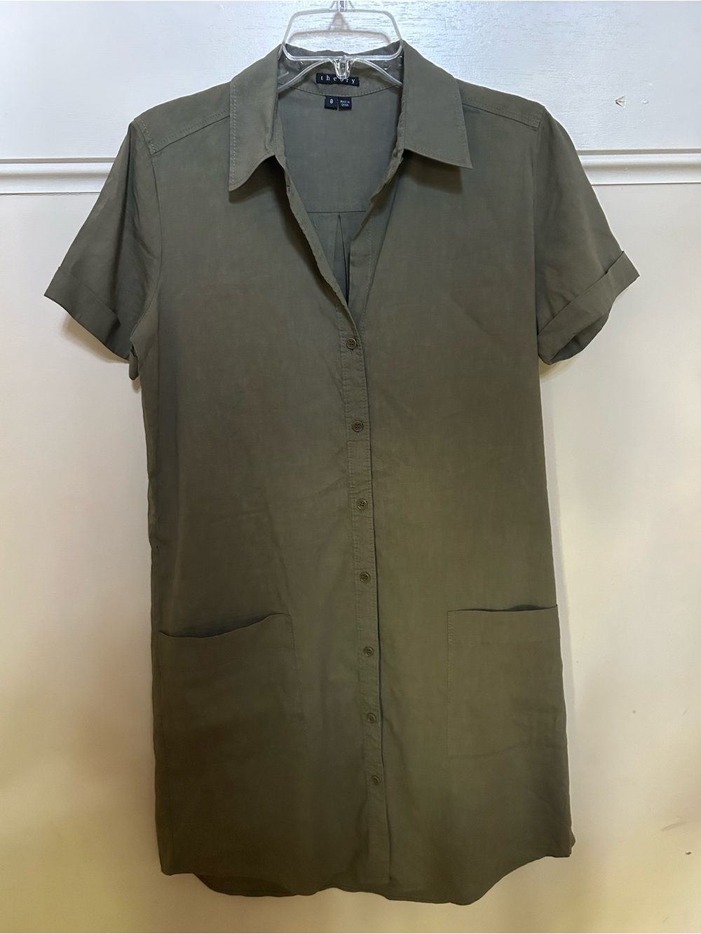 Theory Olive Green Short Sleeve Button-Down Tunic
